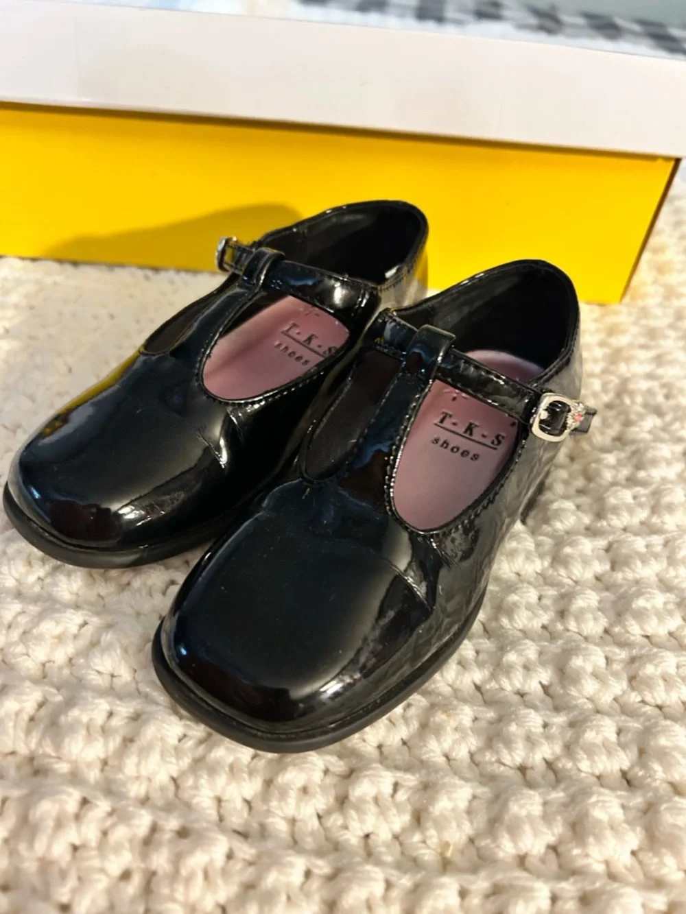 audrey Black Patent T-Strap Mary Janes with Pink Insole - Picture 3 of 13